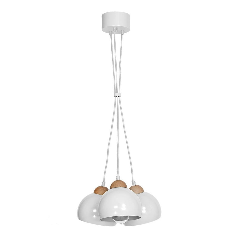 Biała lampa wisząca z drewnianymi detalami Dama Tres Perro