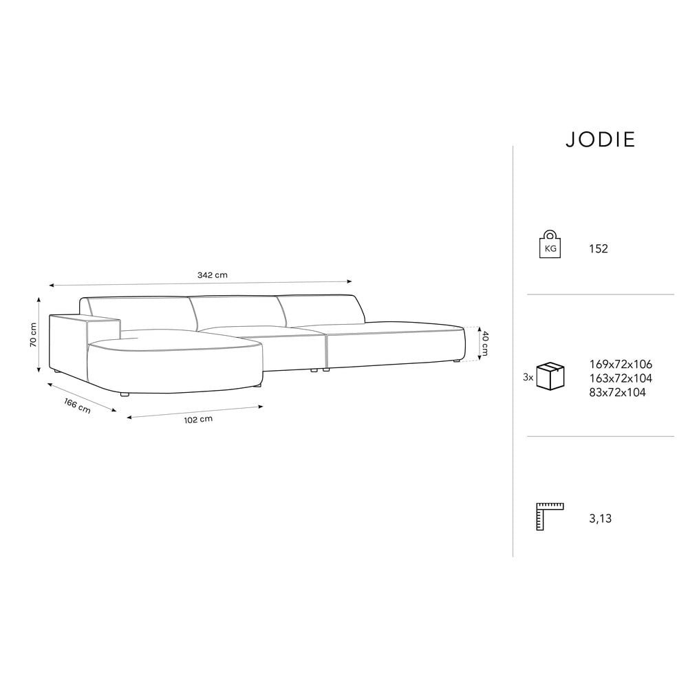 Beżowy aksamitny narożnik (lewostronny) Jodie − Micadoni Home