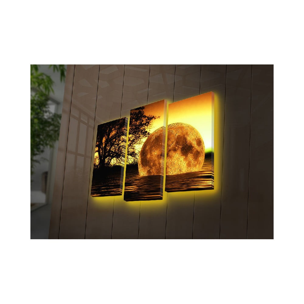 Фото - Картина MOON Podświetlany 3-częściowy obraz Wallity  czarny,żółty 