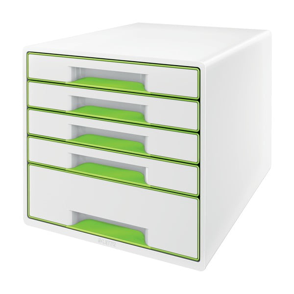 Biało-zielony pojemnik z szufladami Leitz WOW CUBE, 5 szufladek