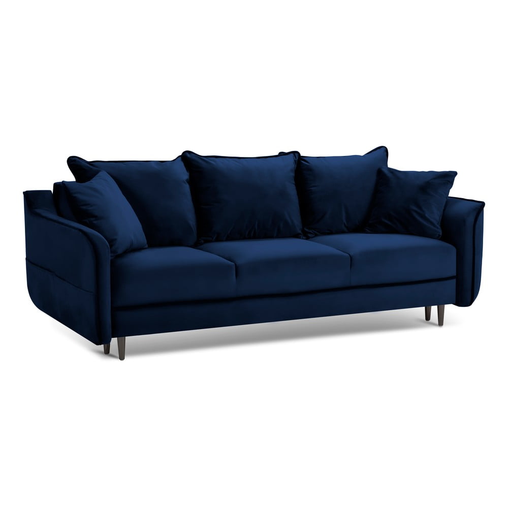 Niebieska aksamitna sofa rozkładana Kooko Home Basso
