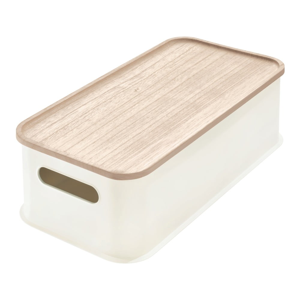 Biały pojemnik z pokrywką z drewna paulownia iDesign Eco Handled, 21,3x43 cm