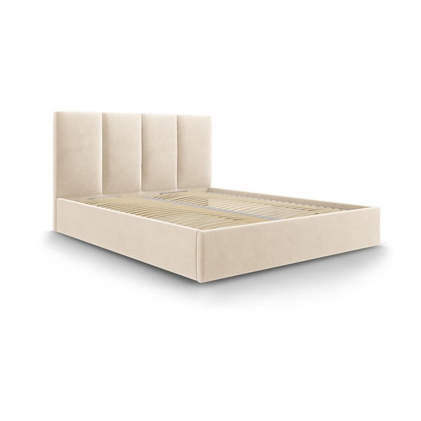 Beżowe aksamitne łóżko dwuosobowe Mazzini Beds Juniper, 180x200 cm