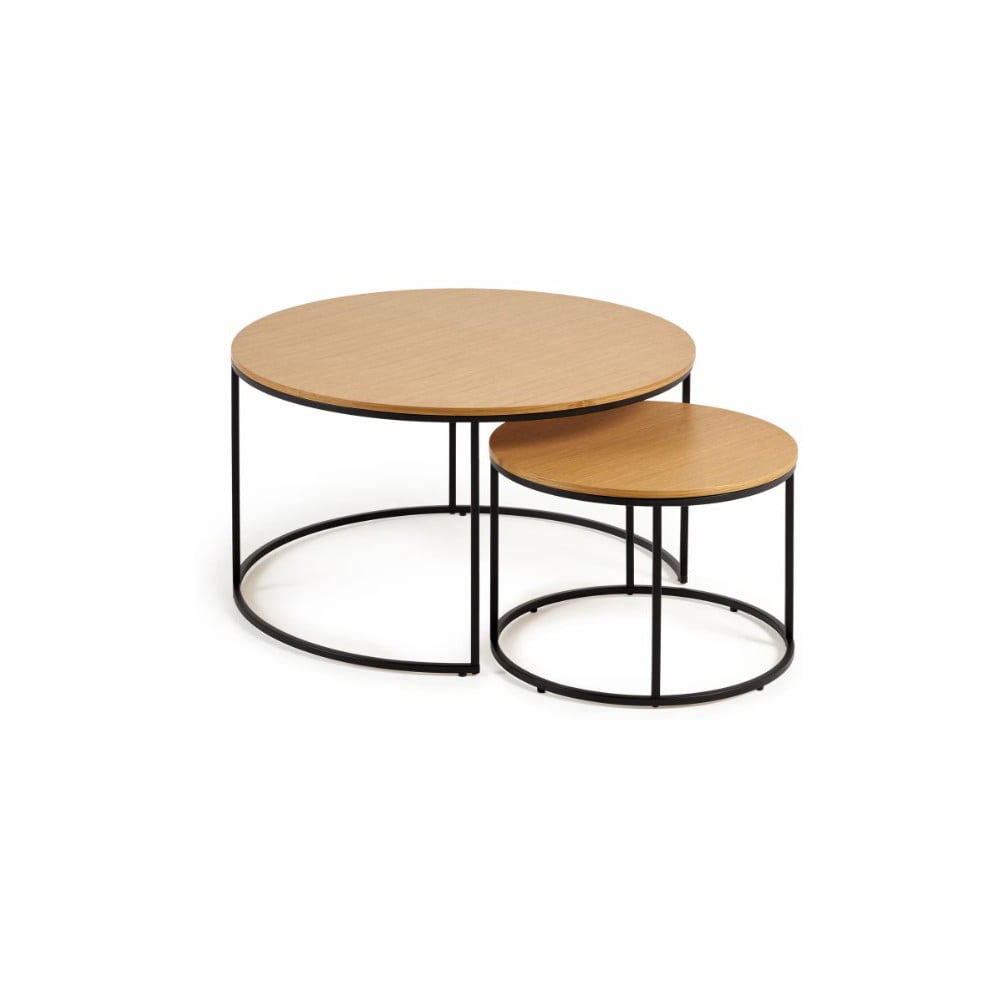 Фото - Журнальний столик Kave Home Okrągłe stoliki z blatem w dekorze dębu zestaw 2 szt. ø 80 cm Yona − Kave 