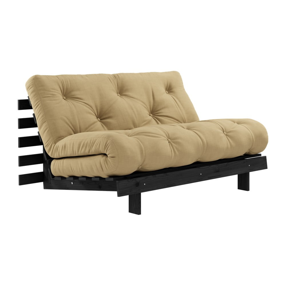 Musztardowa rozkładana sofa 140 cm Roots Black Night – Karup Design