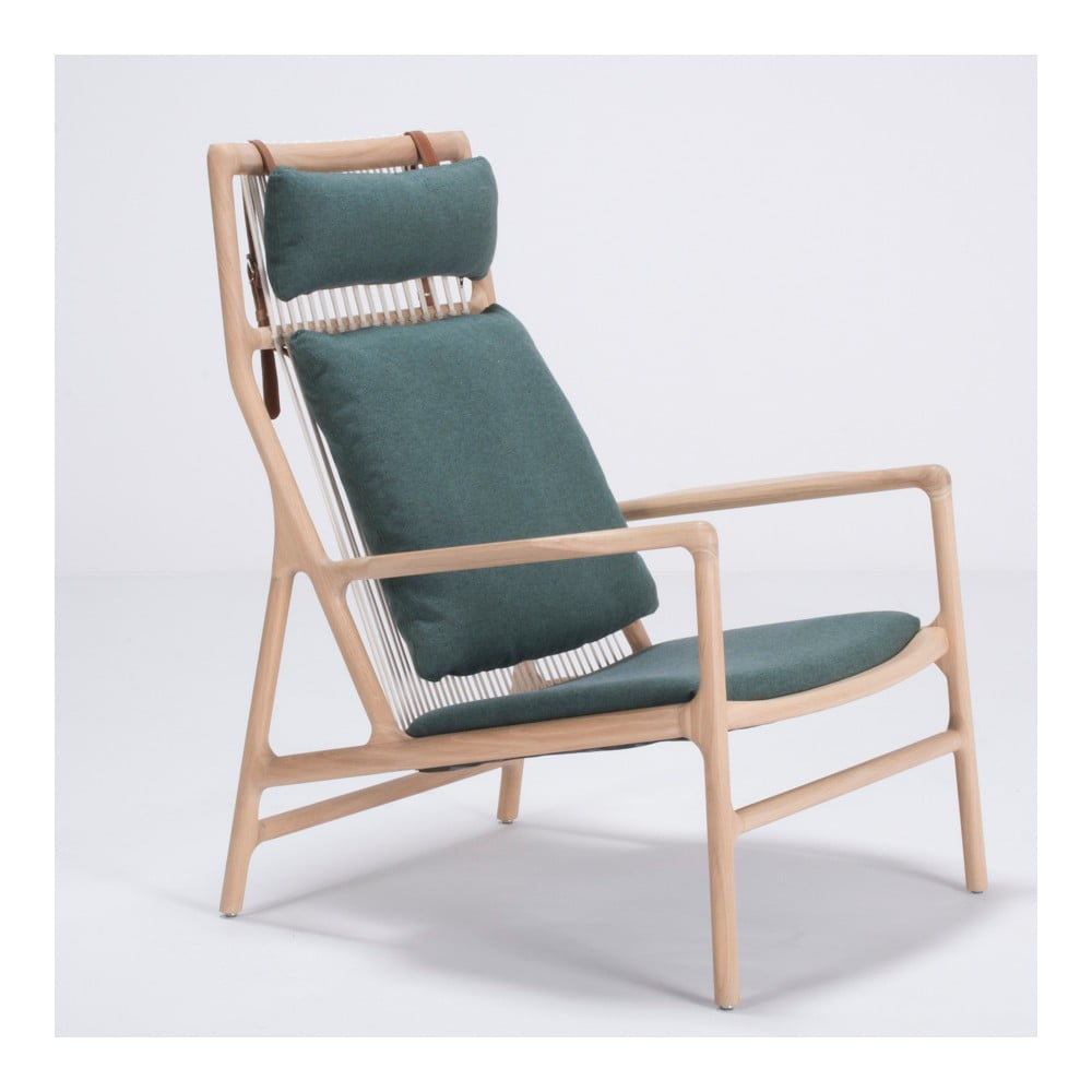 Fotel z konstrukcją z drewna dębowego z zieloną tekstylną poduszką Gazzda Dedo