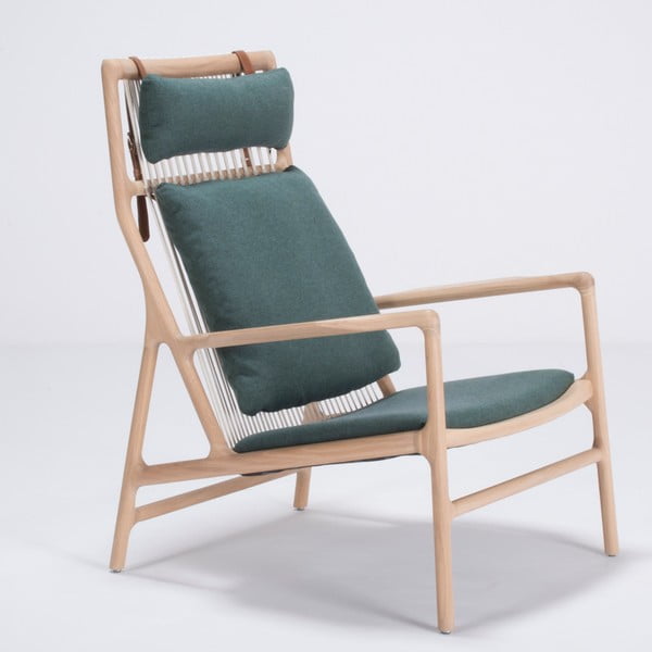 Fotel z konstrukcją z drewna dębowego z zieloną tekstylną poduszką Gazzda Dedo