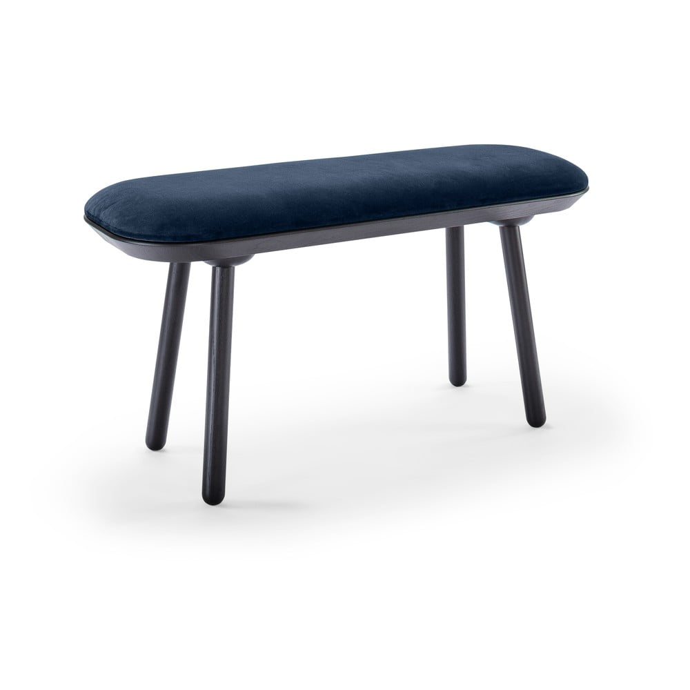 Niebiesko-czarna aksamitna ławka EMKO Naïve, 100 cm
