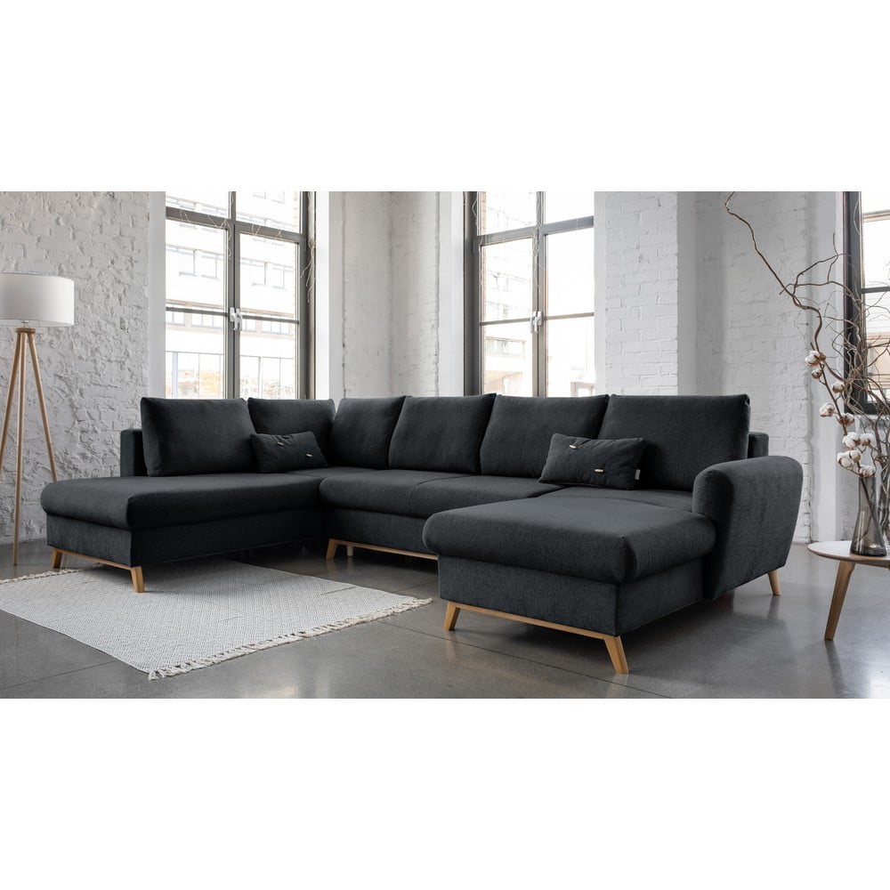 Ciemnoszara rozkładana sofa w kształcie litery "U" Miuform Scandic Lagom, lewostronna