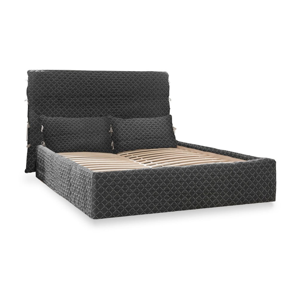 Zdjęcia - Stelaż do łóżka Sleepy Czarne tapicerowane łóżko dwuosobowe ze schowkiem i stelażem 180x200 cm Sl 