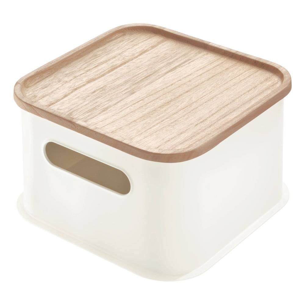 Biały pojemnik z pokrywką z drewna paulownia iDesign Eco Handled, 21,3x21,3 cm