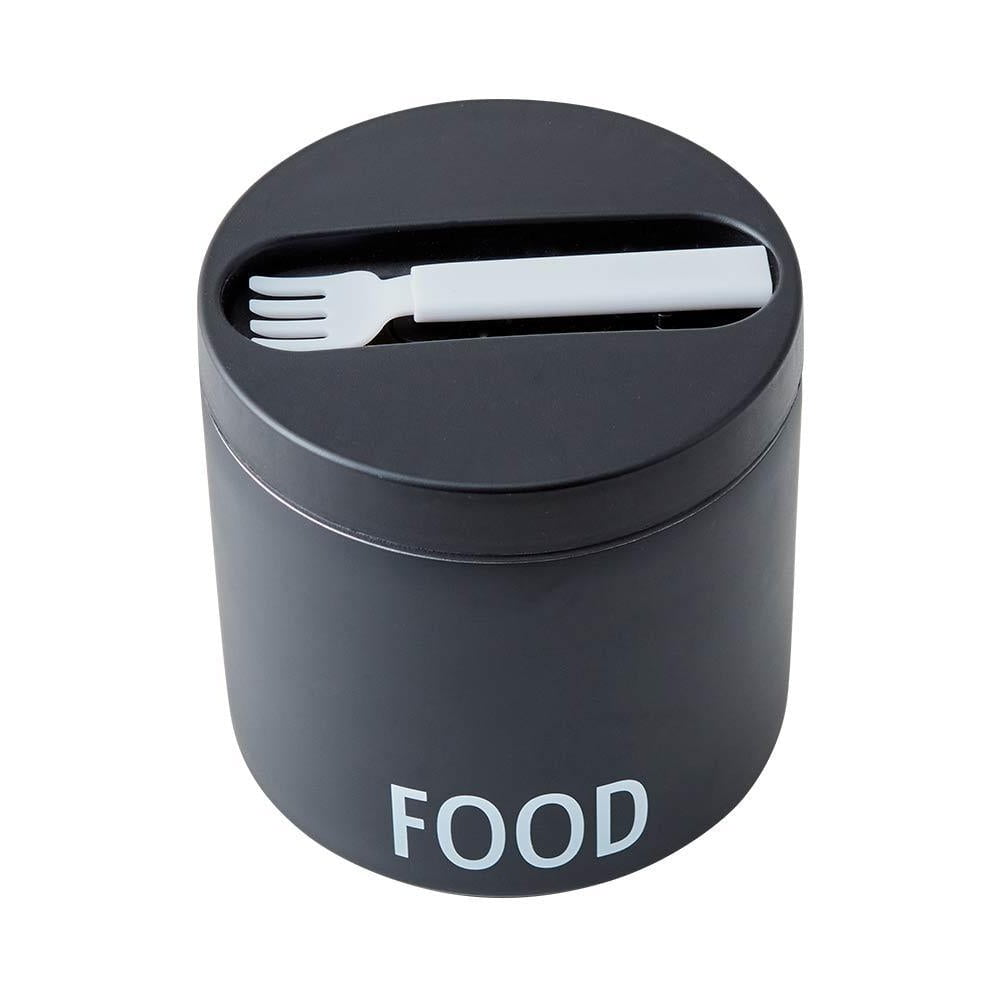 Czarny pojemnik termiczny z łyżką Design Letters Food, wys. 11,4 cm