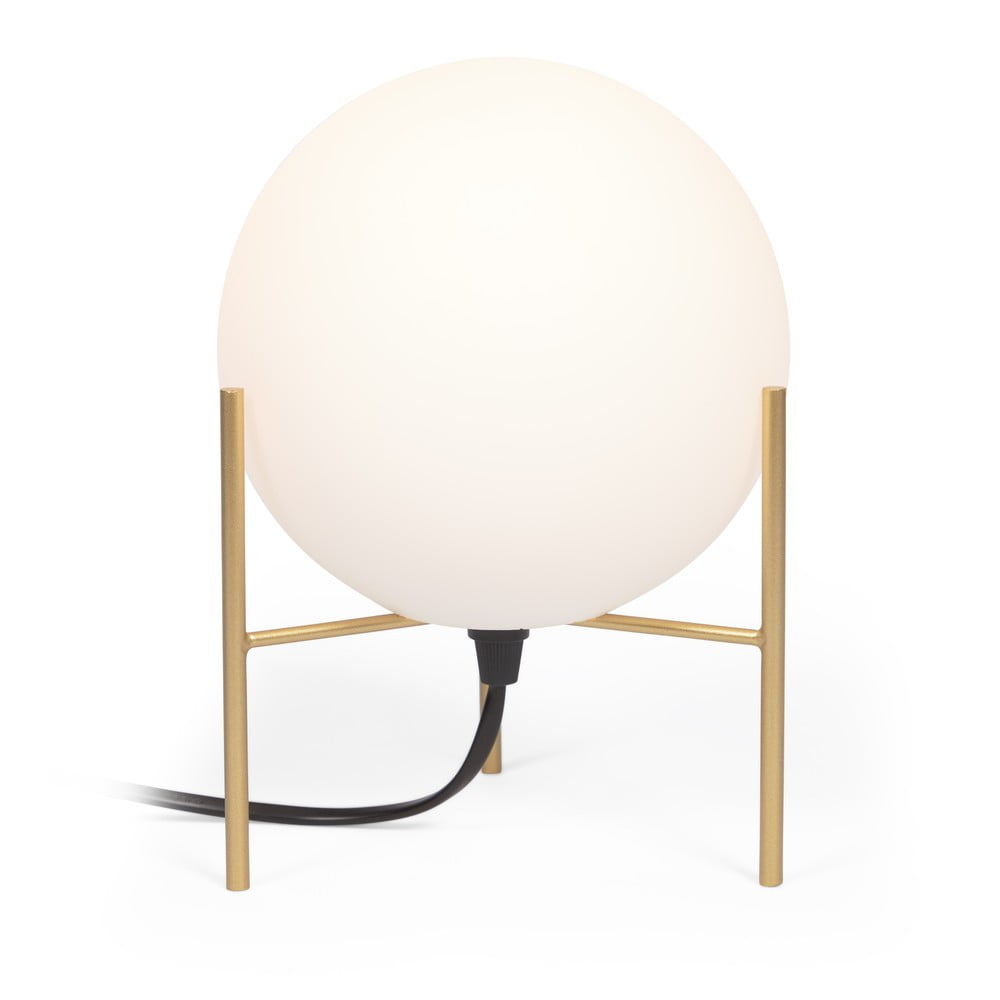 Фото - Настільна лампа Kave Home Lampa stołowa w biało-złotym kolorze ze szklanym kloszem  Sein (wys. 22 cm)