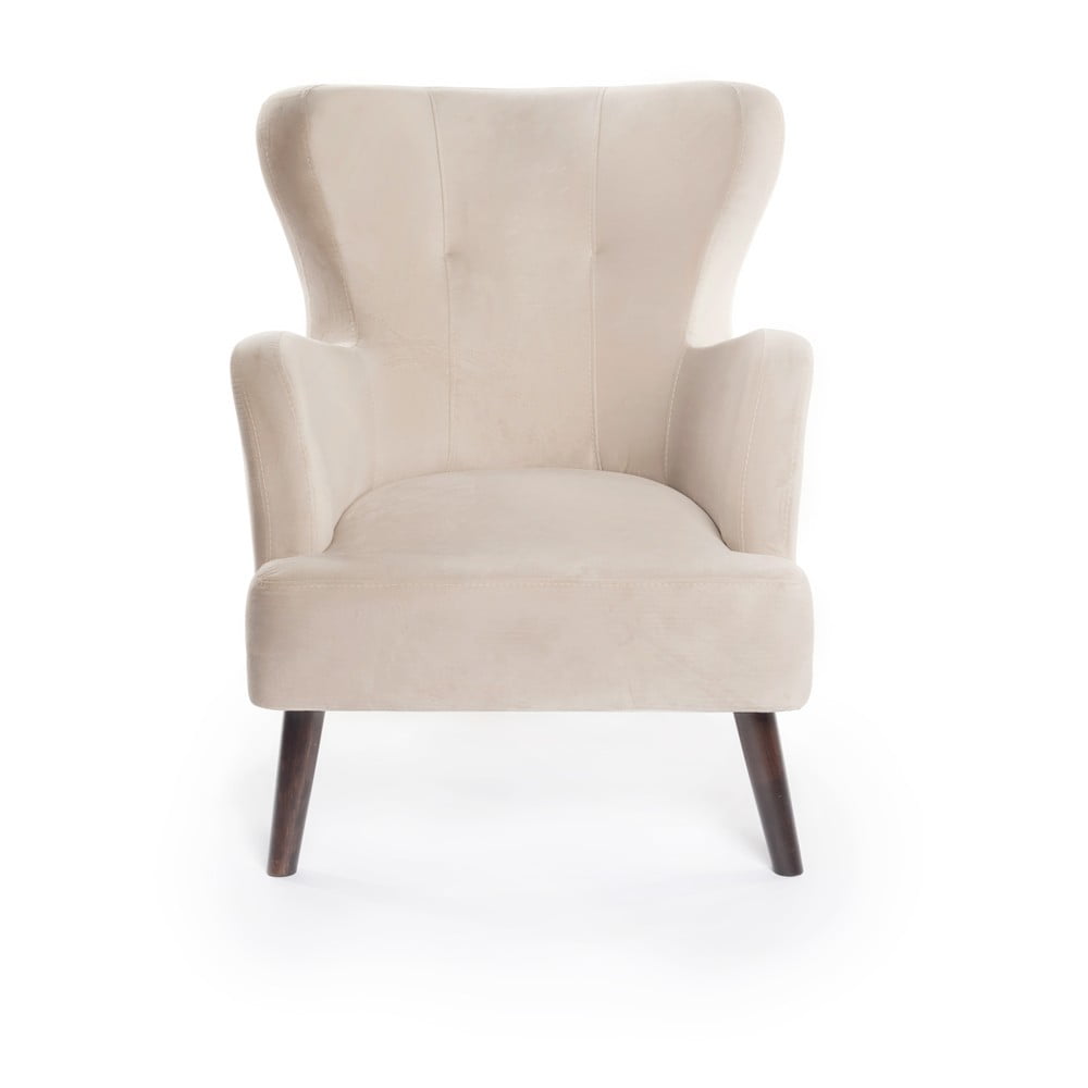 Beżowy aksamitny fotel typu uszak Noemye – Bonami Selection