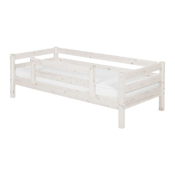Białe łóżko dziecięce z drewna sosnowego z barierką bezpieczeństwa Flexa Classic, 90x200 cm