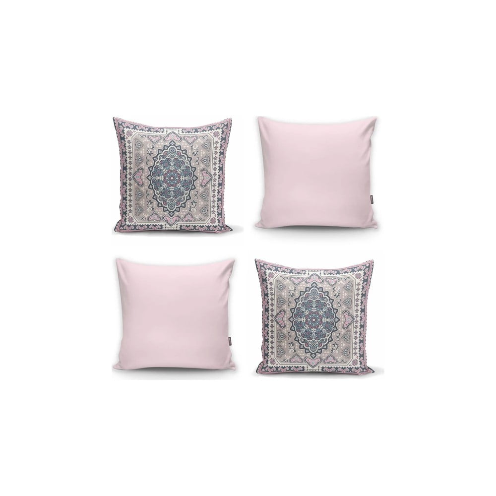 Zestaw 4 dekoracyjnych poszewek na poduszki Minimalist Cushion Covers Pink Ethnic, 45x45 cm