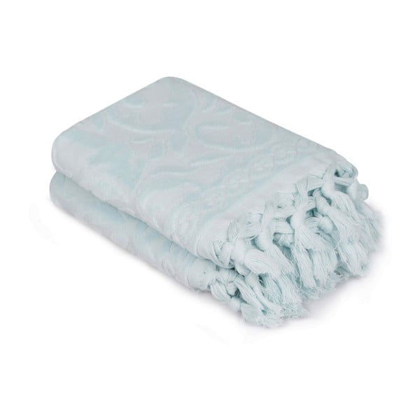 Zestaw dwóch jasnoniebieskich ręczników Bohème, 90x50 cm