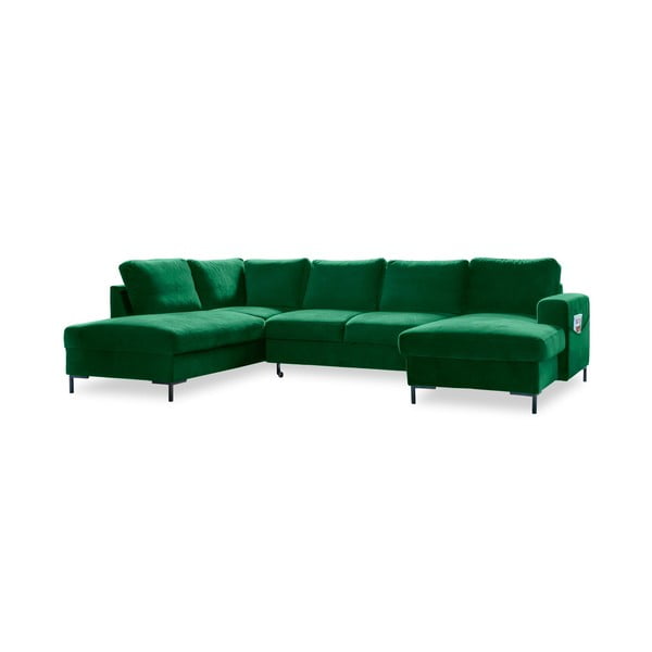 Zielona aksamitna rozkładana sofa w kształcie litery "U" Miuform Lofty Lilly, lewostronna