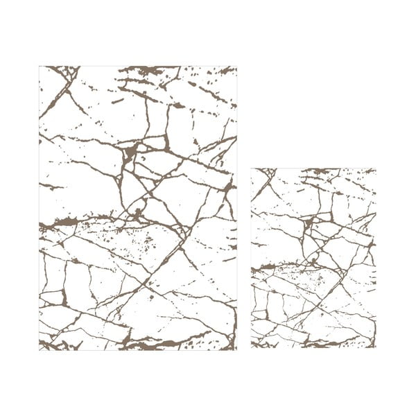Zestaw 2 biało-brązowych dywaników łazienkowych Minimalist Home World Marble