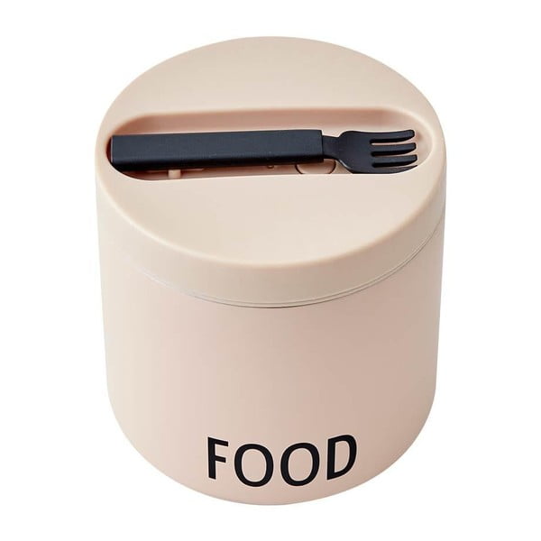 Beżowy pojemnik termiczny z łyżką Design Letters Food, wys. 11,4 cm