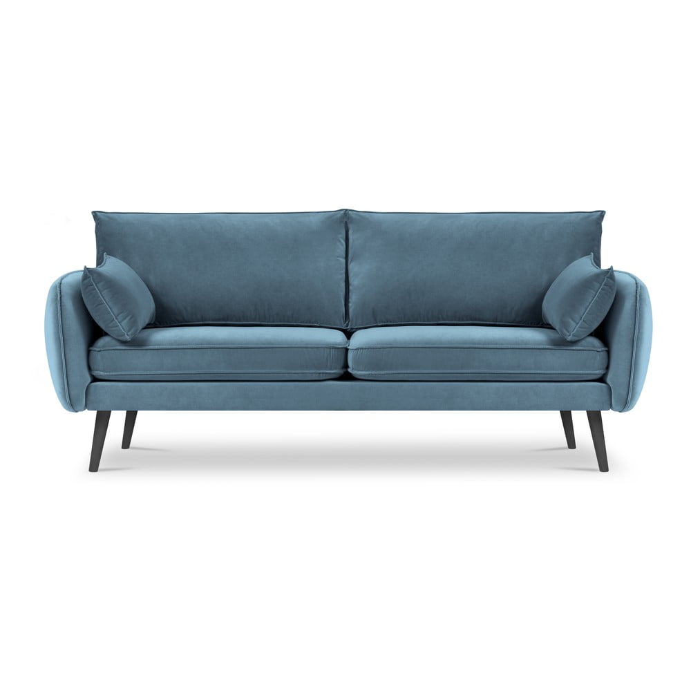 Jasnoniebieska aksamitna sofa z czarnymi nogami Kooko Home Lento, 198 cm