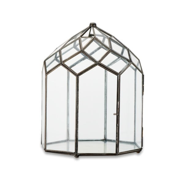 Metalowo-szklany lampion z czarną konstrukcją Nkuku Zarika, wys. 33 cm