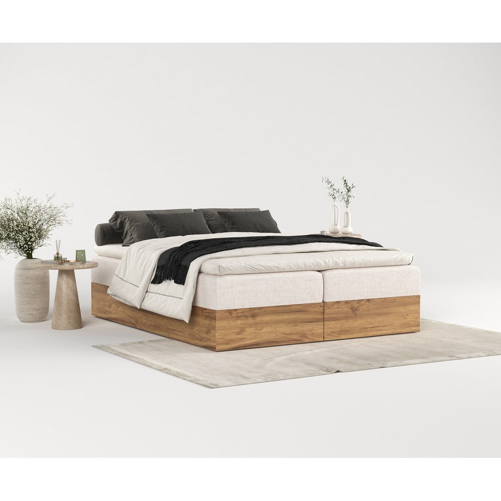 Beżowo-naturalne łóżko boxspring ze schowkiem 180x200 cm Faro – Maison de Rêve