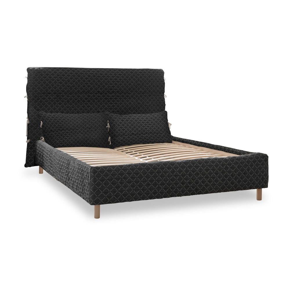 Фото - Каркас для ліжка Sleepy Czarne tapicerowane łóżko dwuosobowe ze stelażem 160x200 cm  Luna – 