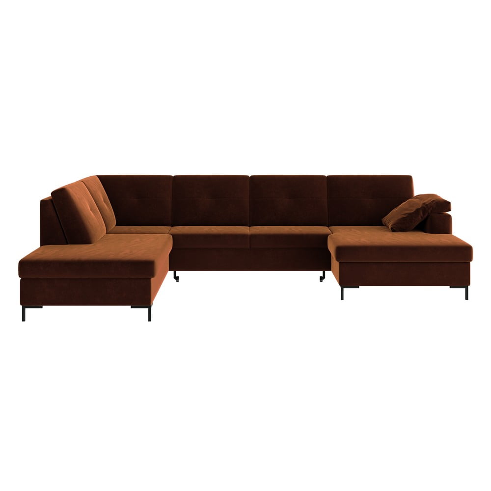 Ciemnopomarańczowa aksamitna rozkładana sofa w kształcie U Ghado Moor, lewostronna