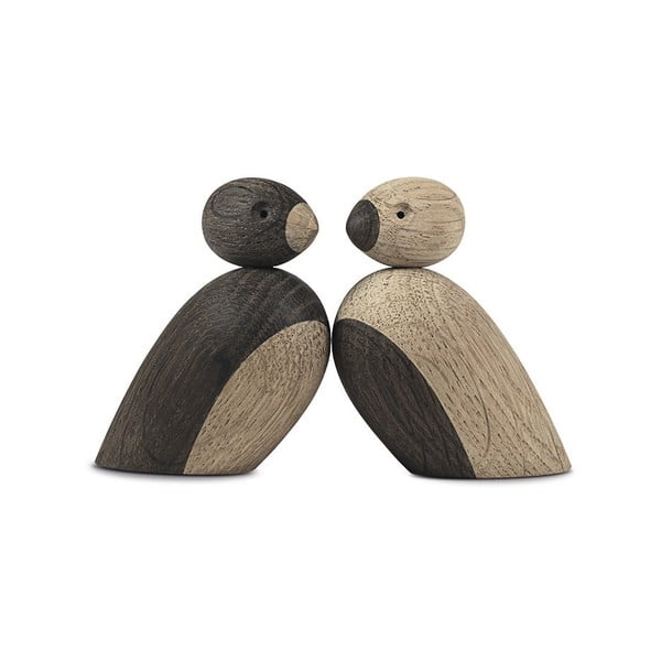 Zestaw 2 figurek z litego drewna dębowego Kay Bojesen Denmark Pair of Sparrows