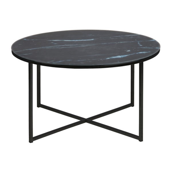 Czarny stolik z blatem z dekorem marmuru Actona Alisma, ⌀ 80 cm