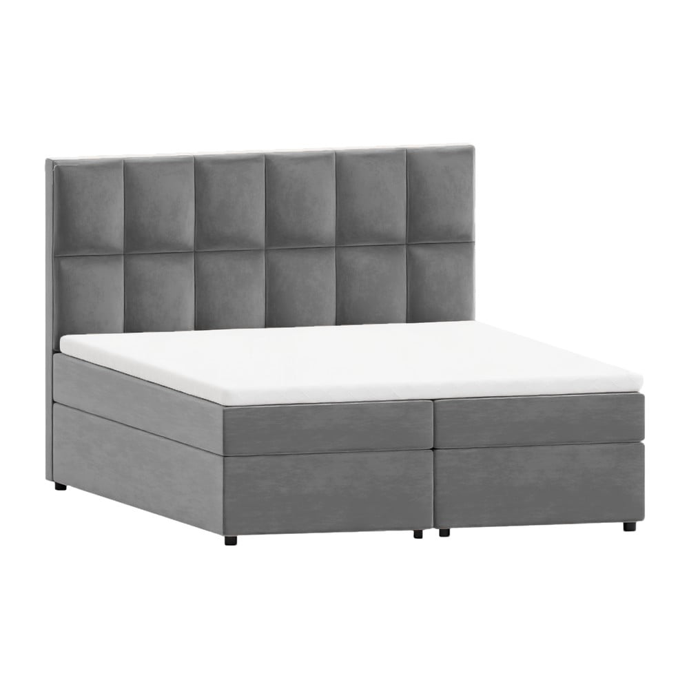 Szare łóżko boxspring ze schowkiem 140x200 cm Flip – Ropez