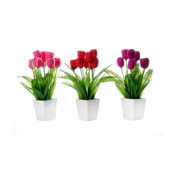 Zestaw 3 kwiatków dekoracyjnych w doniczkach Unimasa Tulip