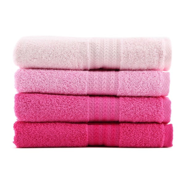 Zestaw 4 różowych ręczników Rainbow Rose, 70x140 cm