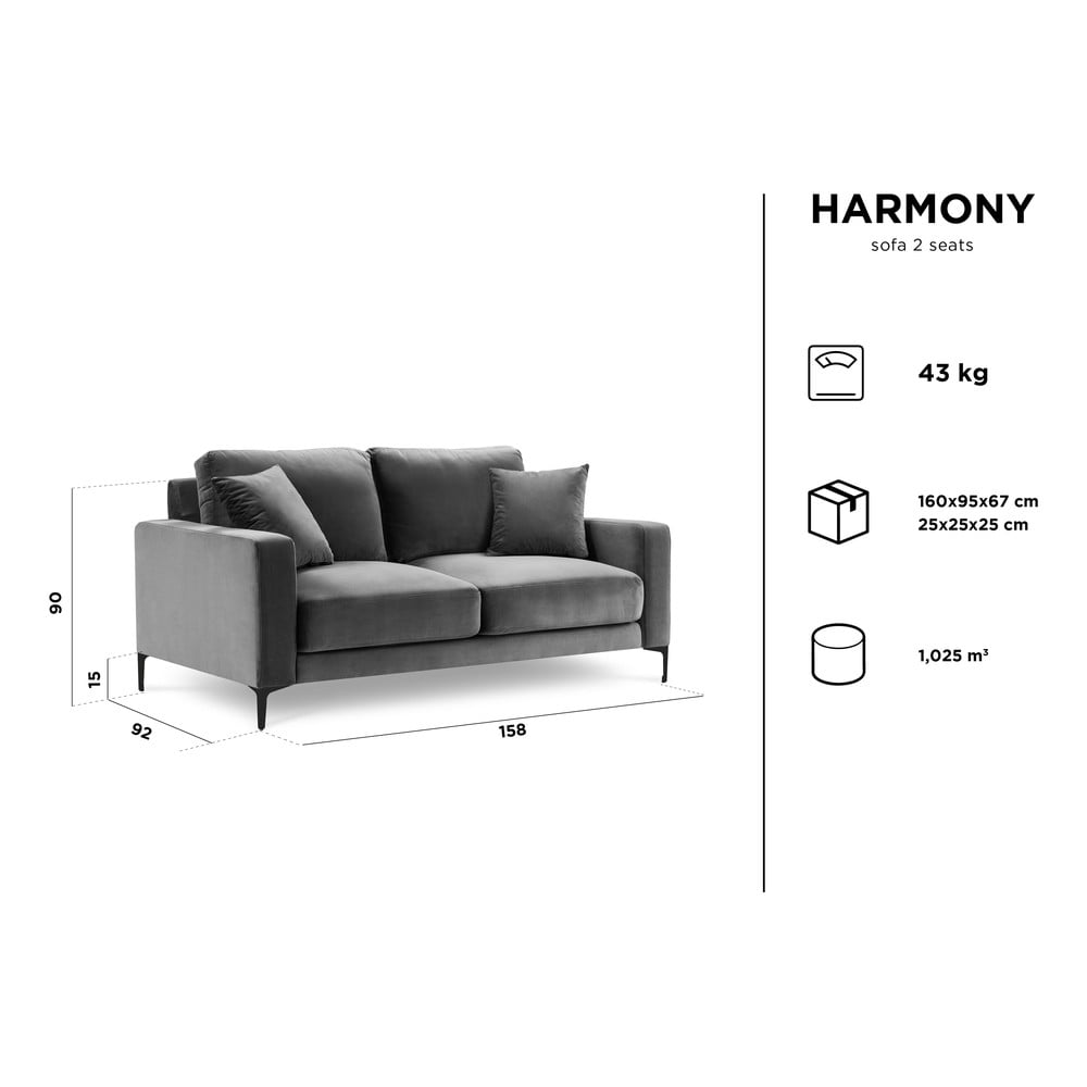 Aksamitna sofa w morskim kolorze Kooko Home Harmony, 158 cm