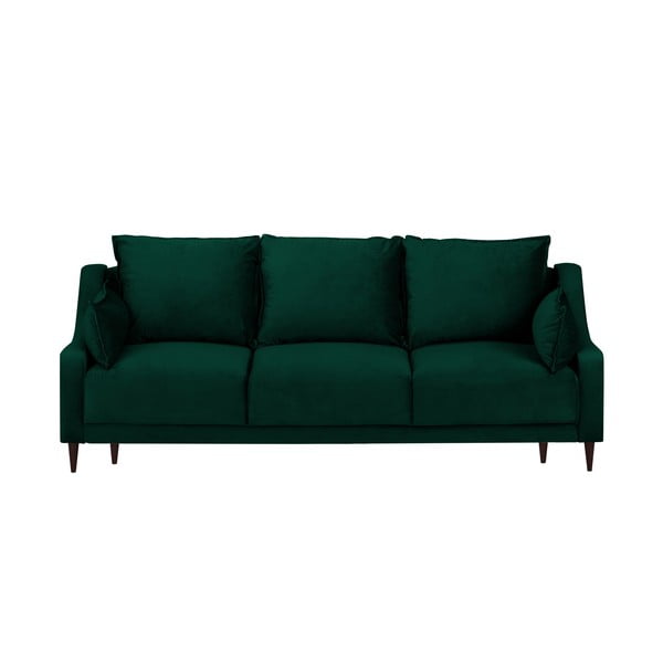 Ciemnozielona aksamitna rozkładana sofa ze schowkiem Mazzini Sofas Freesia, 215 cm