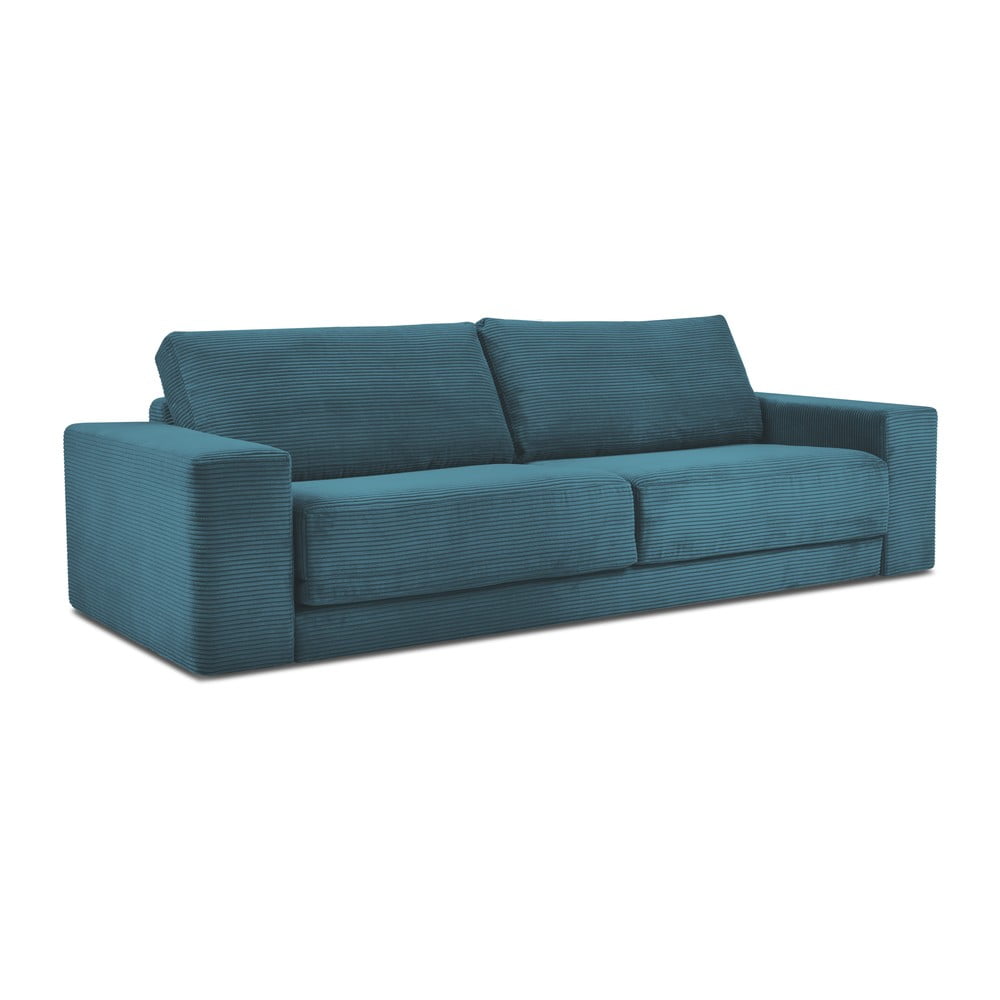 Turkusowa sztruksowa rozkładana sofa 250 cm Donatella – Milo Casa