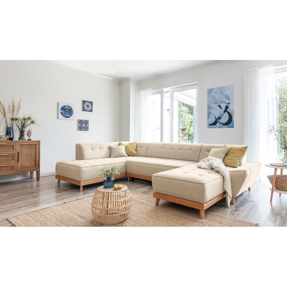 Beżowa rozkładana sofa w kształcie litery "U" Miuform Dazzling Daisy, lewostronna