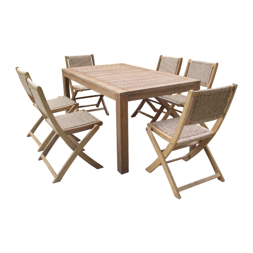 Zestaw 6 krzeseł ogrodowych i stołu z drewna akacji Ezeis Falcon Natural