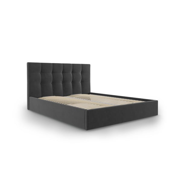Ciemnoszare aksamitne łóżko dwuosobowe Mazzini Beds Nerin, 140x200 cm