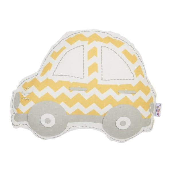 Żółto-szara poduszka dziecięca z domieszką bawełny Mike & Co. NEW YORK Pillow Toy Car, 32x25 cm