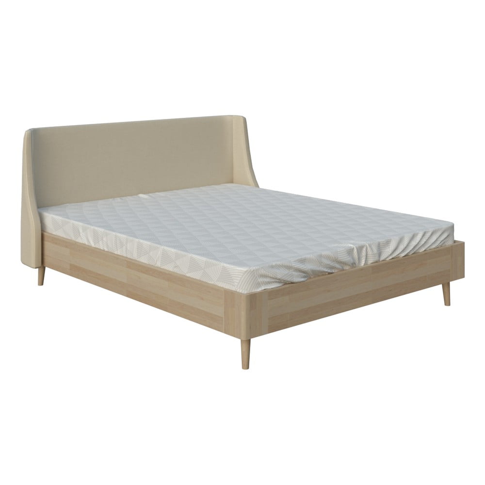 Beżowe łóżko dwuosobowe DlaSpania Lagom Side Wood, 180x200 cm