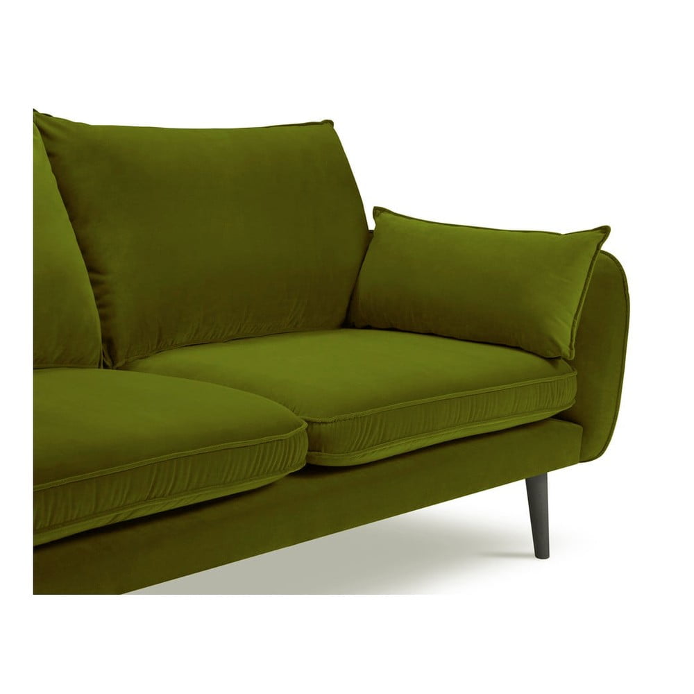 Zielona aksamitna sofa z czarnymi nogami Kooko Home Lento, 198 cm