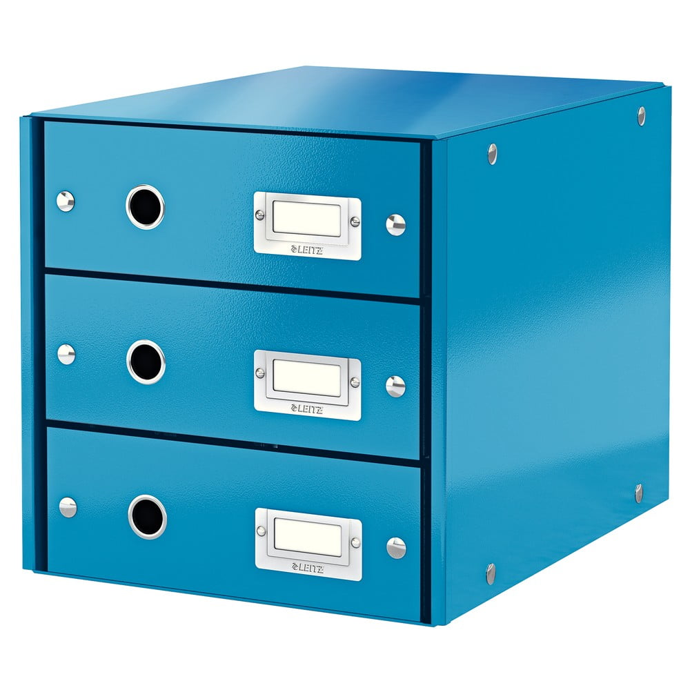 Niebieski pojemnik z 3 szufladami Leitz Office, 36x29x28 cm