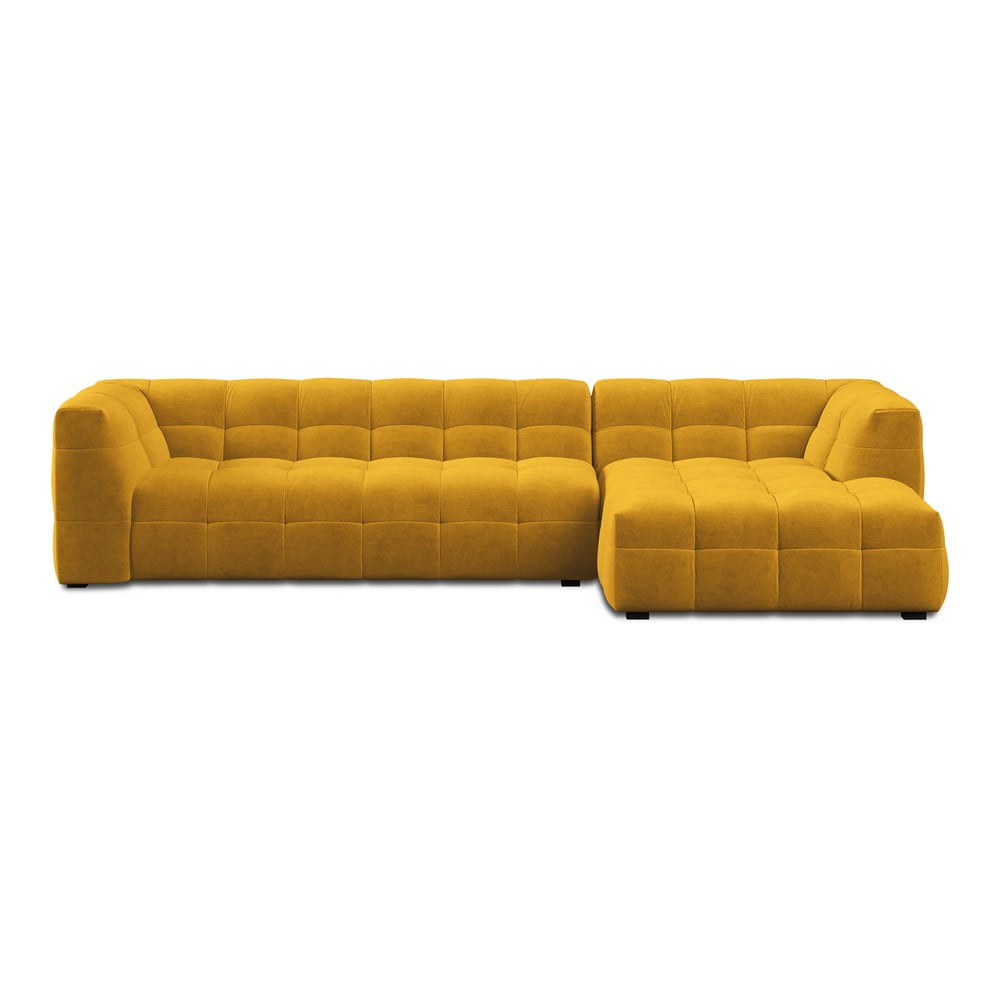 Żółty aksamitny narożnik Windsor & Co Sofas Vesta, prawostronny
