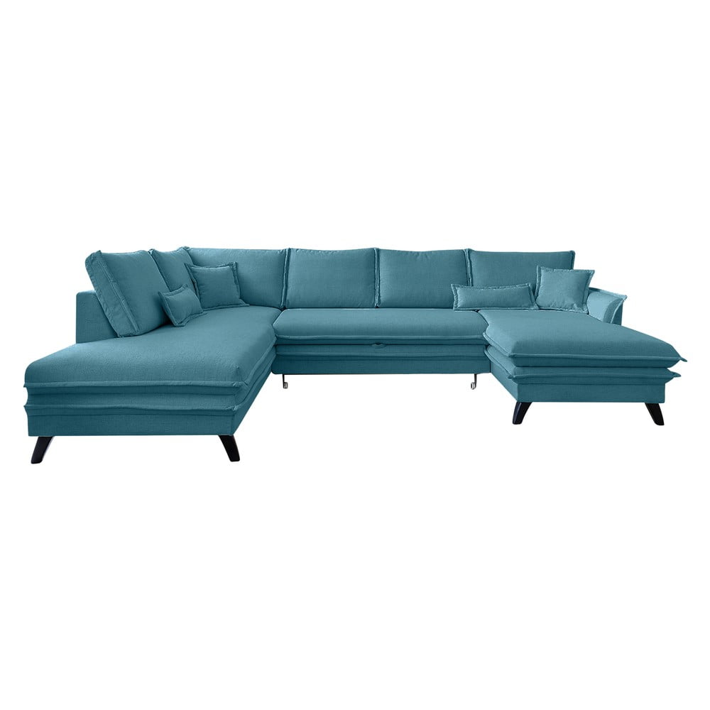 Turkusowa rozkładana sofa w kształcie litery "U" Miuform Charming Charlie, lewostronna