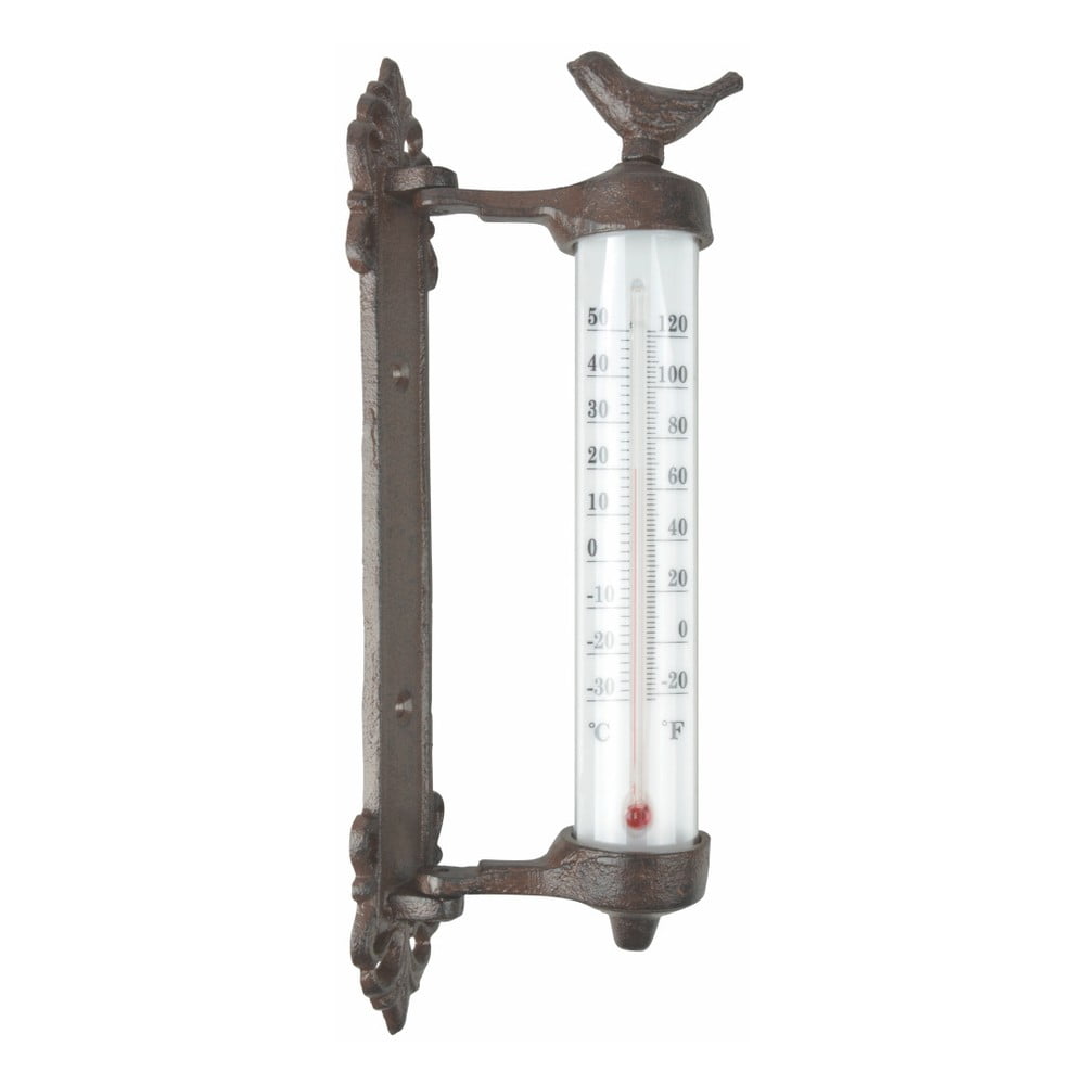 Żeliwny termometr ścienny z ptaszkiem Esschert Design Dekor Bird, wys. 27,3 cm