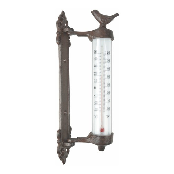 Żeliwny termometr ścienny z ptaszkiem Esschert Design Dekor Bird, wys. 27,3 cm