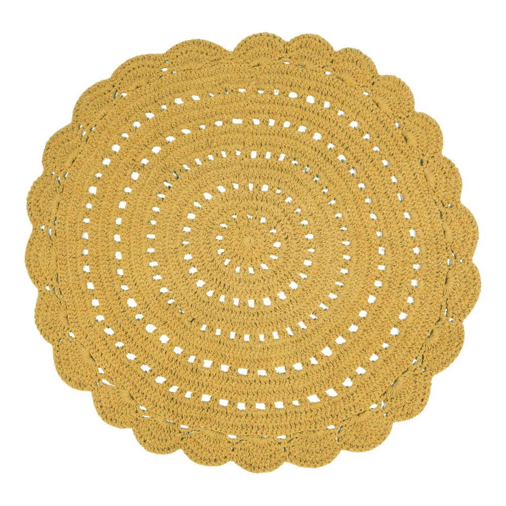 Żółty ręcznie haftowany dywan bawełniany Nattiot Alma, ⌀ 120 cm