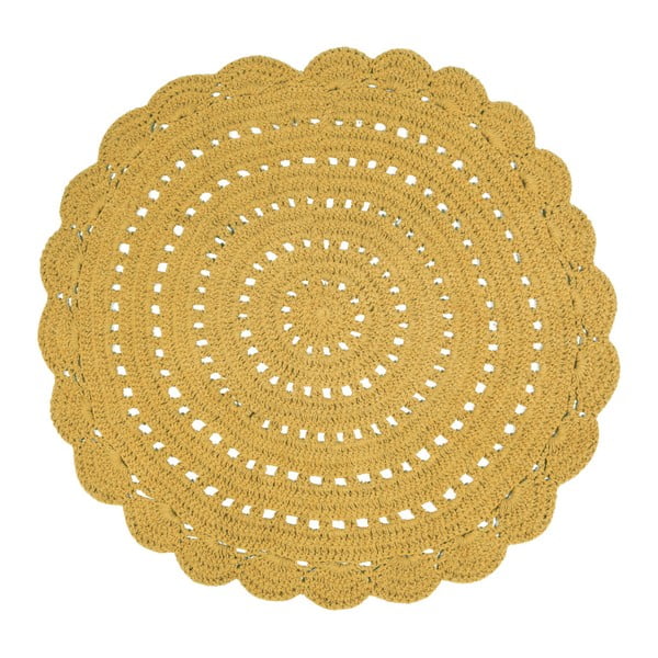 Żółty ręcznie haftowany dywan bawełniany Nattiot Alma, ⌀ 120 cm